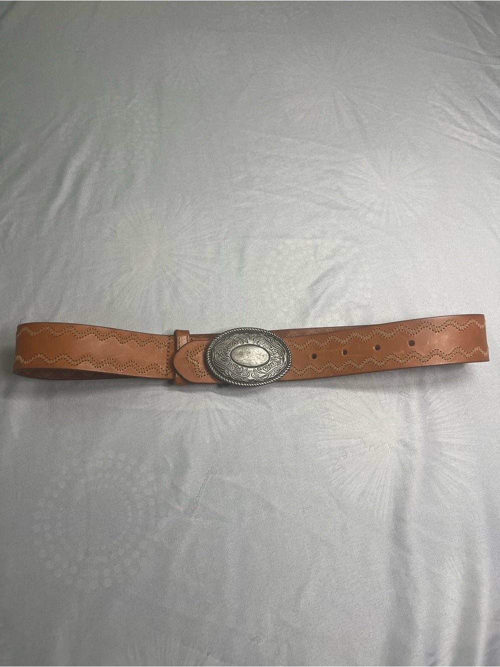 Tan Leather Western Belt with Silver Buckle  Sam Matal